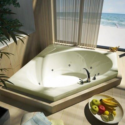 Tortola 60 x 60 x 23" Corner Whirlpool Jetted Bathtub Color/Trim / Tile Flange / Pump: Biscuit / Pol. Chrome / No / Yes / Left / Right