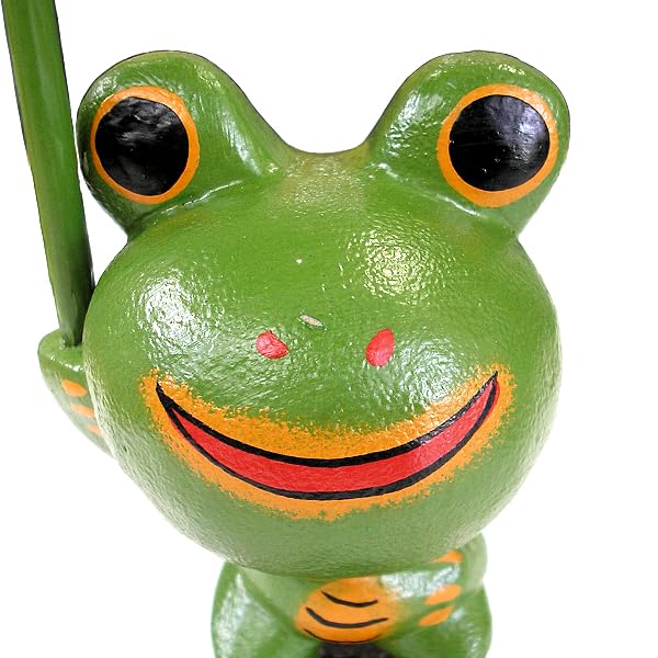 Amazon.co.jp: 木製 葉っぱの傘持ちカエル君 H.約15cm アジアン雑貨