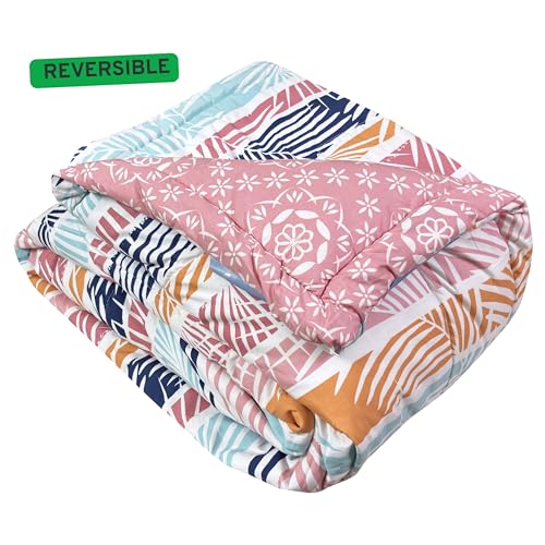 Image of Signature Reversible Super Soft Double Bed Comforter /Quilt Set 350GSM 88x90 inches, and Fitted Elastic Bed Sheet with Pillow Covers (Stripes with Vibes, Comforter Only)