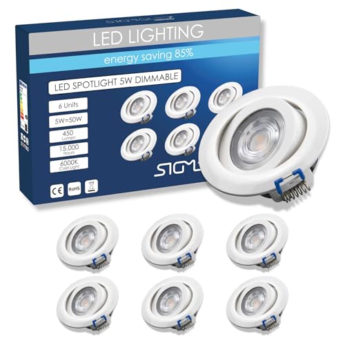 6 Faretti Led per Cartongesso 5W Dimmerabili 450lm Spot a Luce Fredda 6000K Cucina Casa Led Soffitto per Interno 220V-240V AC Faretto con Foro àò70-80mm incasso