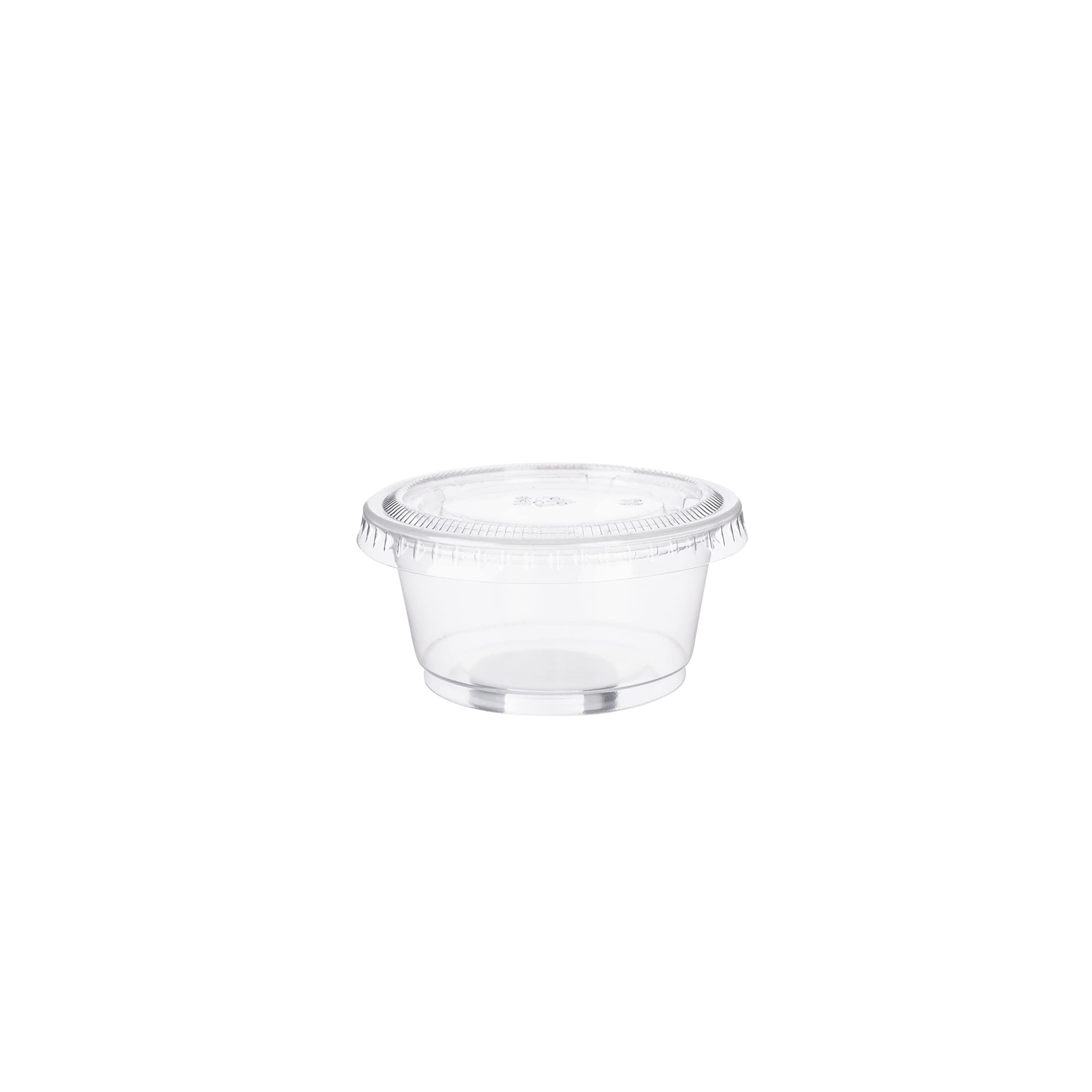 [500 juegos de 2 onzas] Vasos desechables de plástico para soufflé/porciones con tapas a granel, perfectos para vasos de chupito, condimentos, coberturas, aderezos, muestras