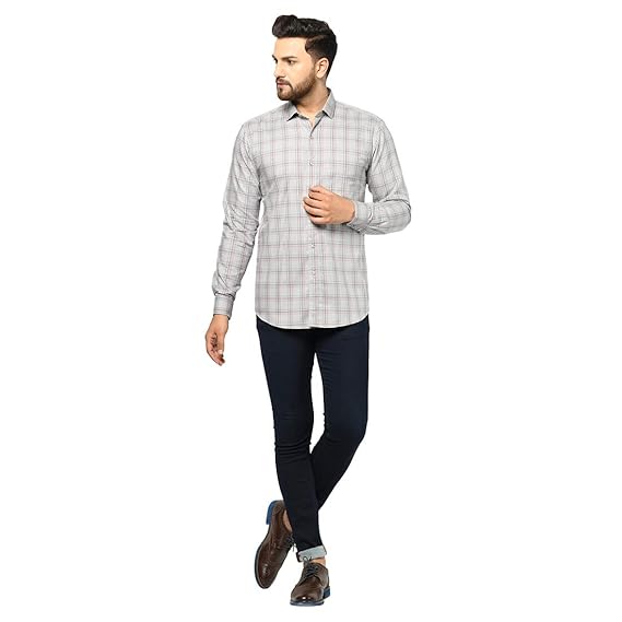 Grey Color Check Slim Fit Shirt for Men