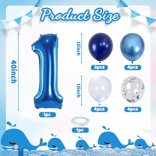 Image of Dark Blue Number 1 Balloon 40 Inch, Large Balloon 1 with Metallic Light Navy Blue Silver Confetti Balloon, Self Inflating Helium Foil One Balloons for Boys 1st Birthday Party Baby Shower Decorations