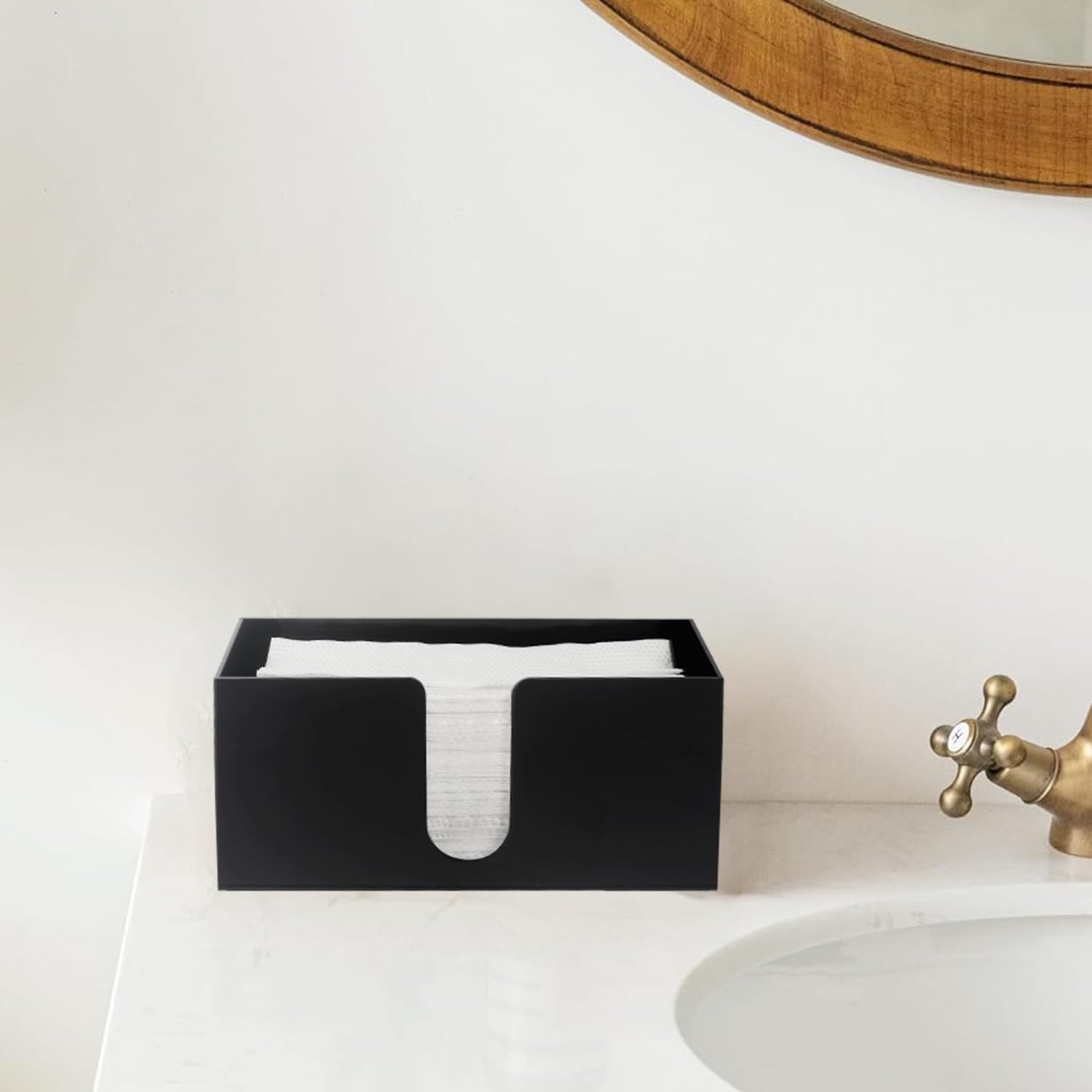 Soporte acrílico para toallas de papel para encimera, servilletero acrílico negro, dispensador de toallas de papel (3 mm) para toallas de papel plegables en C, plegado en Z o multipliegue para baño