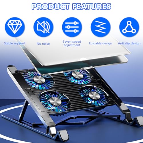 Base para laptop con ventilador LED y soporte plegable miniatura 4