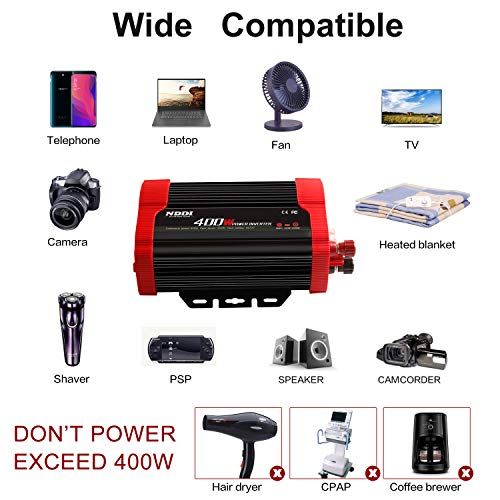 400W Car Power Inverter, DC 12V to 110V AC Converter with 2 Charger Outlets and Dual 3.1A USB Ports Cigarette Lighter Socket Adapter