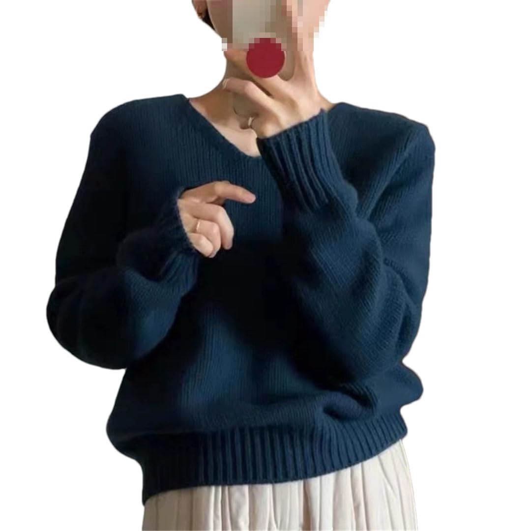 Maglia da donna a maniche lunghe oversize girocollo in cashmere con fondo in maglia