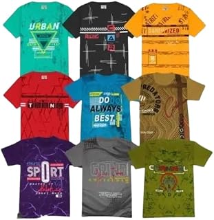 Kids Clothing's Boy's and Girl's Trendy Printed Cotton Pack of 5 Multicolor Half Sleeve Regular Fit Tshirts Price In India