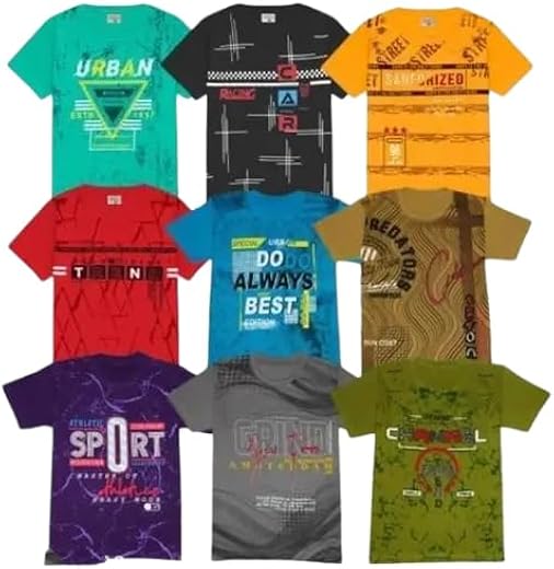 Kids Clothing's Boy's and Girl's Trendy Printed Cotton Pack of 5 Multicolor Half Sleeve Regular Fit Tshirts
