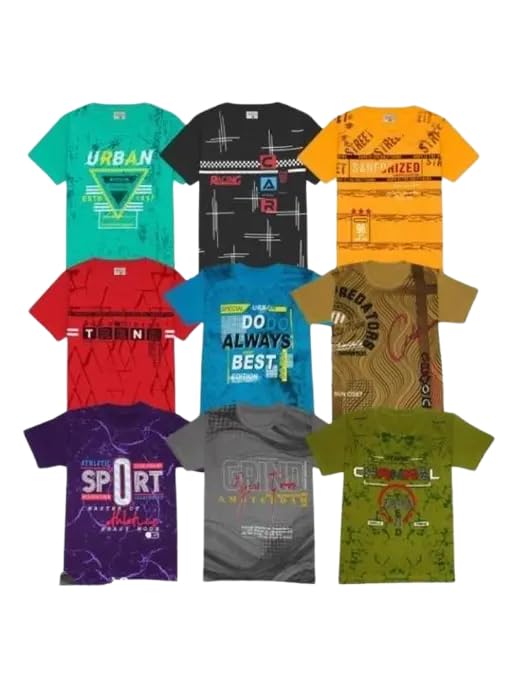Kids Clothing's Boy's and Girl's Trendy Printed Cotton Pack of 5 Multicolor Half Sleeve Regular Fit Tshirts