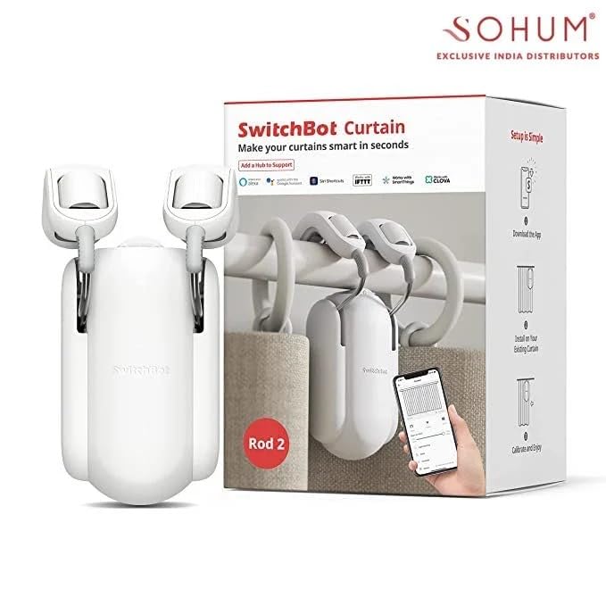 Image of Switch Bot Curtain Smart Electric Motor- Wireless App Automate Timer Control, Compatible with Alexa, Google Home, IFTTT (Rod 2.0 Version, White)