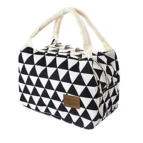 HADIY for Women Kids Men Insulated Canvas Box Tote Bag Thermal Cooler Food Lunch Bags Black