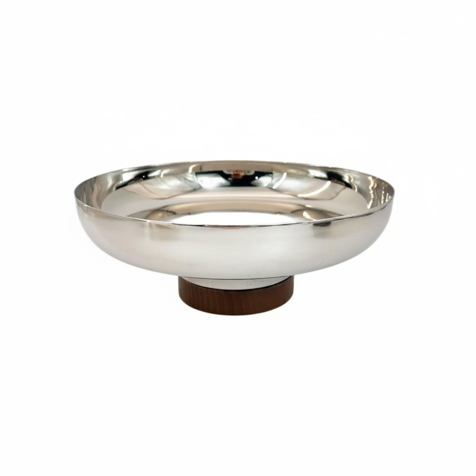 kowaku Alzata per Torte Vassoio Centrotavola Piatto Dolci Piatto Frutta in Acciaio Inox con Base in Legno Stile Essenziale Facile da Integrare Negli Arredi, Grande 25x9.5cm