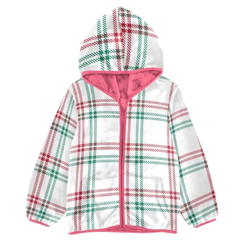 OTVEE Christmas Red Green Plaid Kids Hoodie Jacket Fall Spring Full Zip Warm Outwear Coat