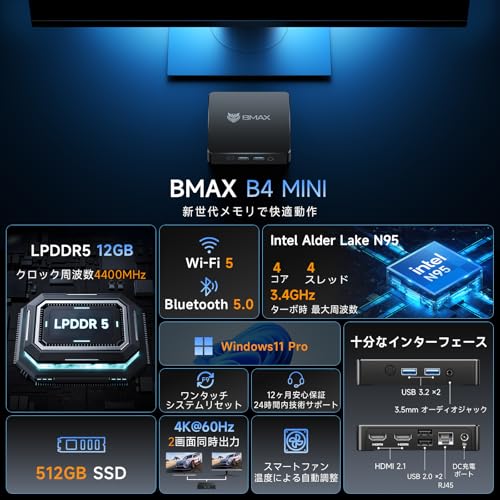 Bmax Bmax ミニpc 第12世代 Intel N95搭載 B4mini の商品画像 1
