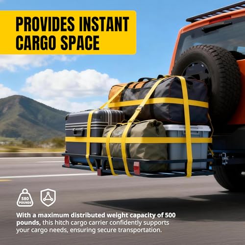 Image of MaxxHaul 70107 53 inch x 19-1 /2 inch Hitch Cargo Carrier - Trailer Mount Steel With High Side Rails For RV's, Trucks, SUV's, Vans, Cars 2 inch Receiver 500-lb Load Capacity , Black