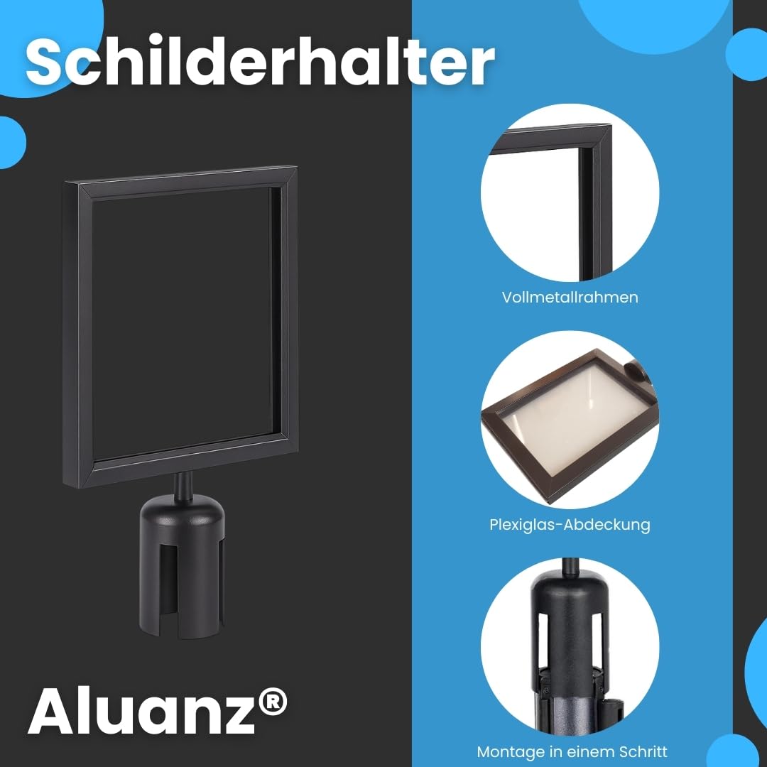 A4 Schilderhalter für Absperrpfosten, Horizontal, 2 STÜCK Doppelseitiger Schilderrahmen Infoständer mit Acrylglas, Geeignet für Absperrpfosten bis 63 mm - Mattschwarz