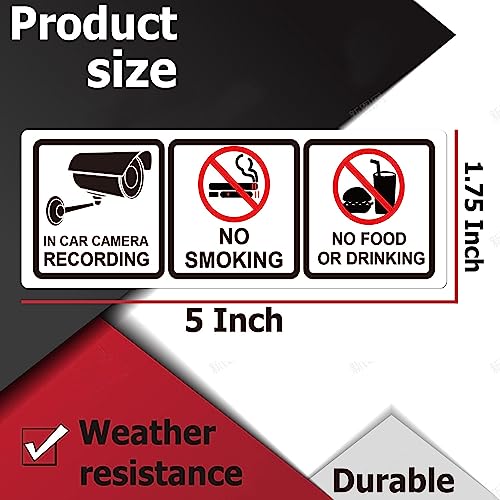 Well Tile 2023070405 12Pack No Smoking In Car Camera Recording No Eating Or Drinking Signs 1.75 X 5 Inch-Cars Vehicles Safety Warning Window Stickers Food And Beverage Signs thumb #6