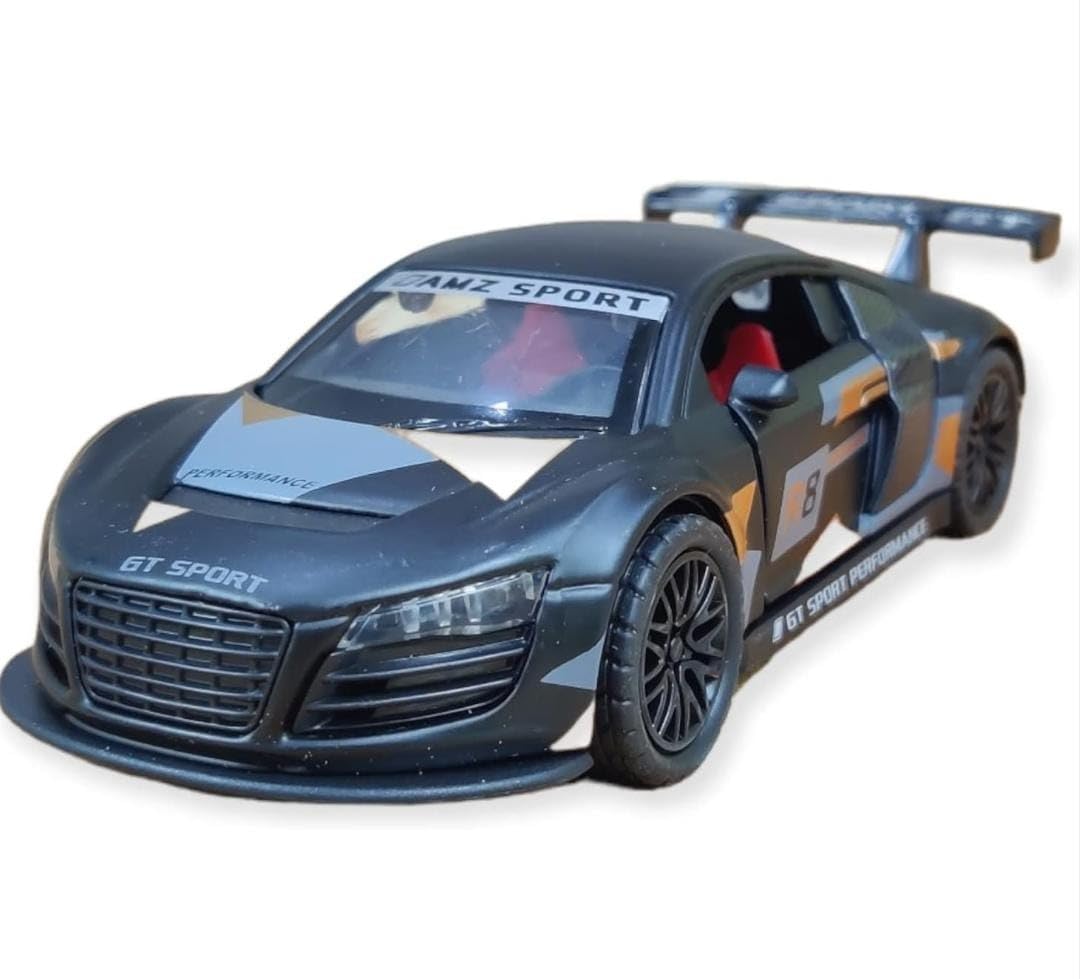 ZORDIKZORDIK Metal Alloy Printed Pull Back Motion Rubber Wheels with Light Or Music Sports Car Mini Vehicles Toys for Kids 5 inches (Random Color & Pack of 1)