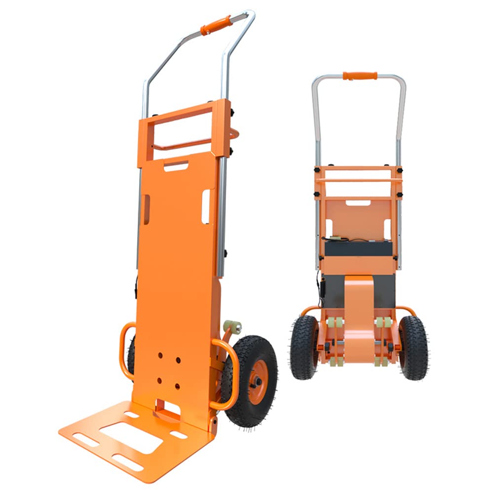 Carrello Saliscale Elettrico, Carrello a Mano su e Giù per le Scale con Carico 200Kg, Carrello Salva-Manodopera con Motore Brushless da 500W e Batteria Rimovibile 48V/12Ah/Arancione/500W
