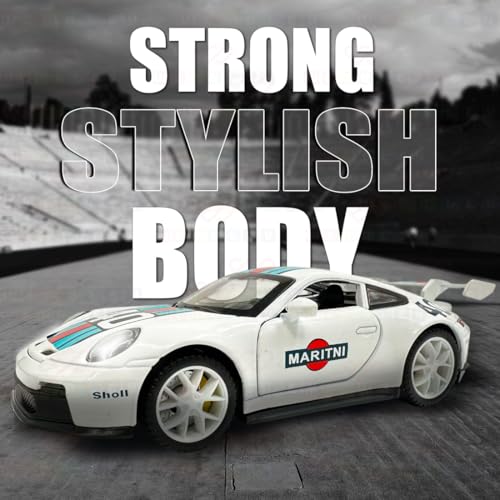 Image of Wembley Kids Metal Diecast Sports Car| Realistic Pull Back Metal Car| Unique Porsche Toy with Openable Doors| Battery Operated Car with Lights & Sound Effects| Ideal Gift for Age 5+ (White)