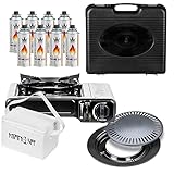 Mianova Campingkocher Outdoor Gaskocher Notfallkocher BBQ Anzünder Grill Gaskartuschen Gas Kocher Herd 1 flammig Set Grillplatte Camping Koffer Grillplatte + 8 Gasflaschen