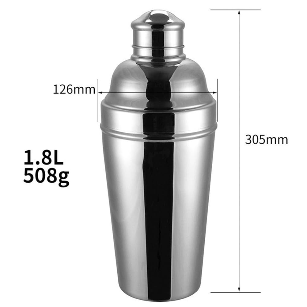 Shaker à Cocktails en Acier Inoxydable 1,8 L, Shaker Grande capacité, Shaker à Cocktails, pour Barman, Cadeau pour Homme, Argent