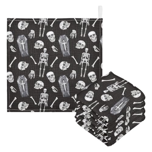 vvfelixl Baby Washcloths Cotton Creepy Skull Baby Muslin Washcloths Soft Baby Face Towel for Newborn Infants, 11.8 X 11.8 inch, one sizex5