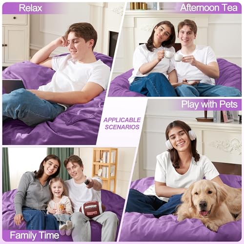 Homguava 6 FT Bean Bag Chair: 6' Bean Bags with Memory Foam Filled, Large Beanbag Chairs Soft Sofa with Dutch Velvet Cover-Purple