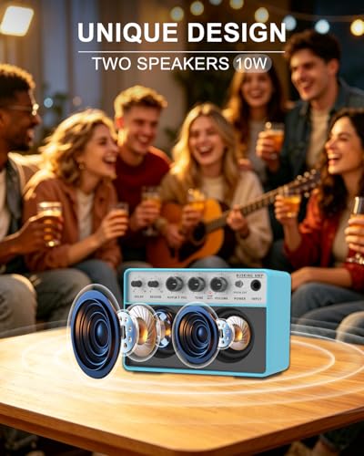 Image of YUER BA-10Pro 10W Portable Acoustic Guitar Amp, 6.35mm Dynamic Microphone Input Wireless 5.3, Reverb Delay, Vocal Remover, OTG Recording, 4000mAh Battery Rechargeable for Practice