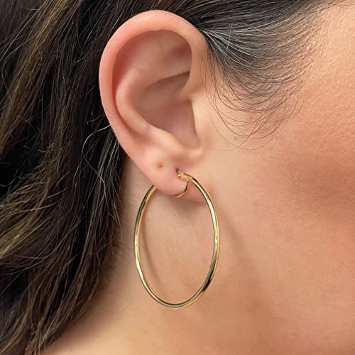 Image of Italian 14k Yellow Gold High Polished Round Hoop Earrings