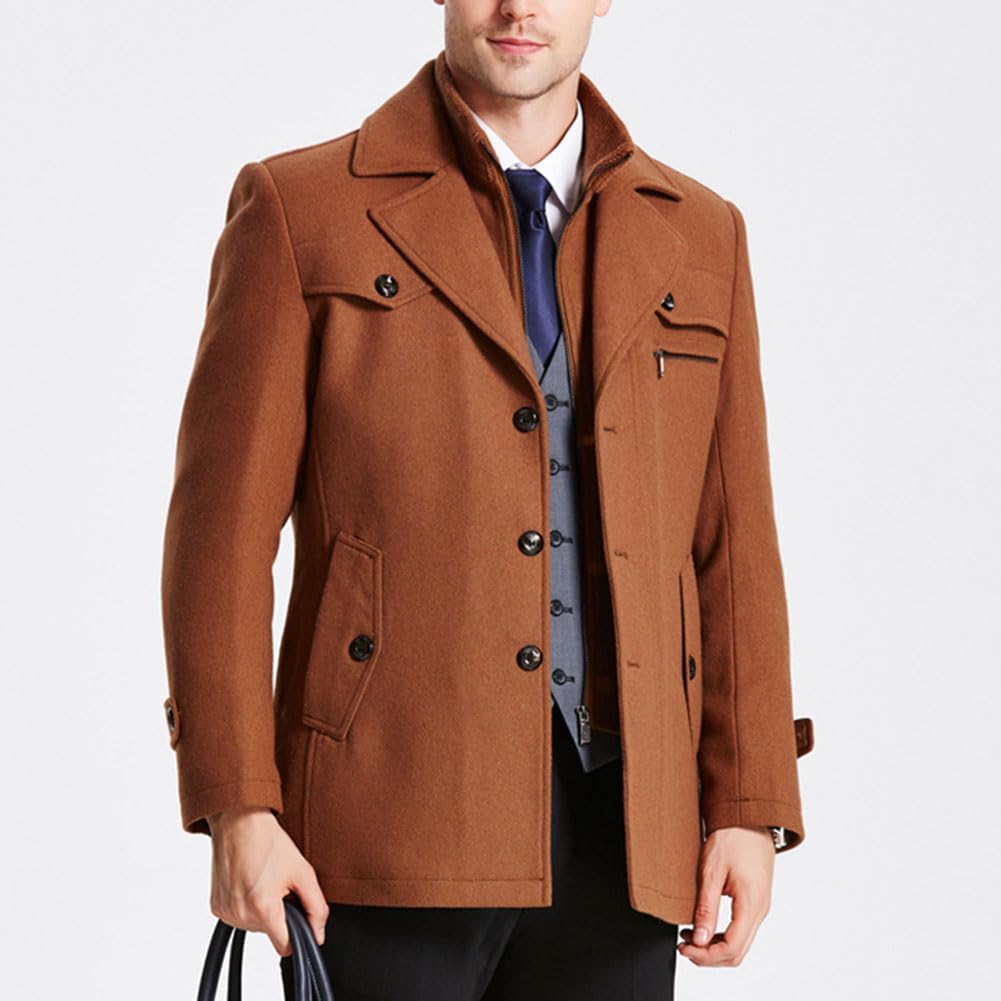 Cappotto di Lana Sintetica da Uomo Trench Corto Casual Business Antivento Autunno Cappotto Spessa Giacca a vento Giacca con risvolto