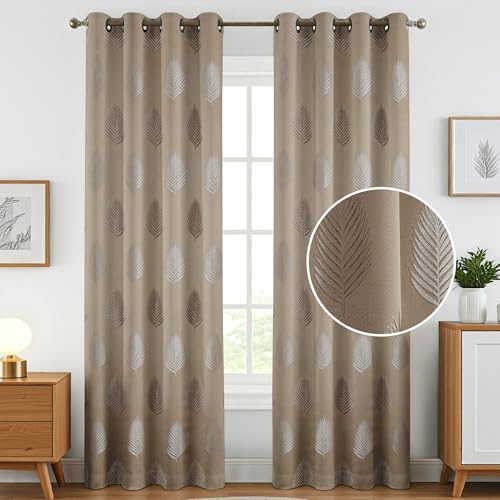 Image of FRESH FROM LOOM Jacquard Curtains | Long Door & Window Use | 80% Sun Block | Anti-Wrinkle | 8ft Length | Home Decor Ready, Luxury Curtain (8ft, Neutral-Tan, 2pc Set)
