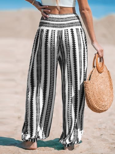 CUPSHE Women Pants Smocked Waist Pants Tapered Leg Pant Loose Fit Long Trousers Casual Beach2