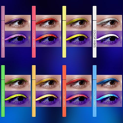 LOPHE Neon Liquid Eye Liner, 8 Colors Waterproof Smudgeproof Long Lasting Matte Eyeliner Set, Colorful Fluorescent Rainbow Eyeliner, Glow In UV Liner Pen, Eye Face Paint Makeup for Daily Halloween - Image 4