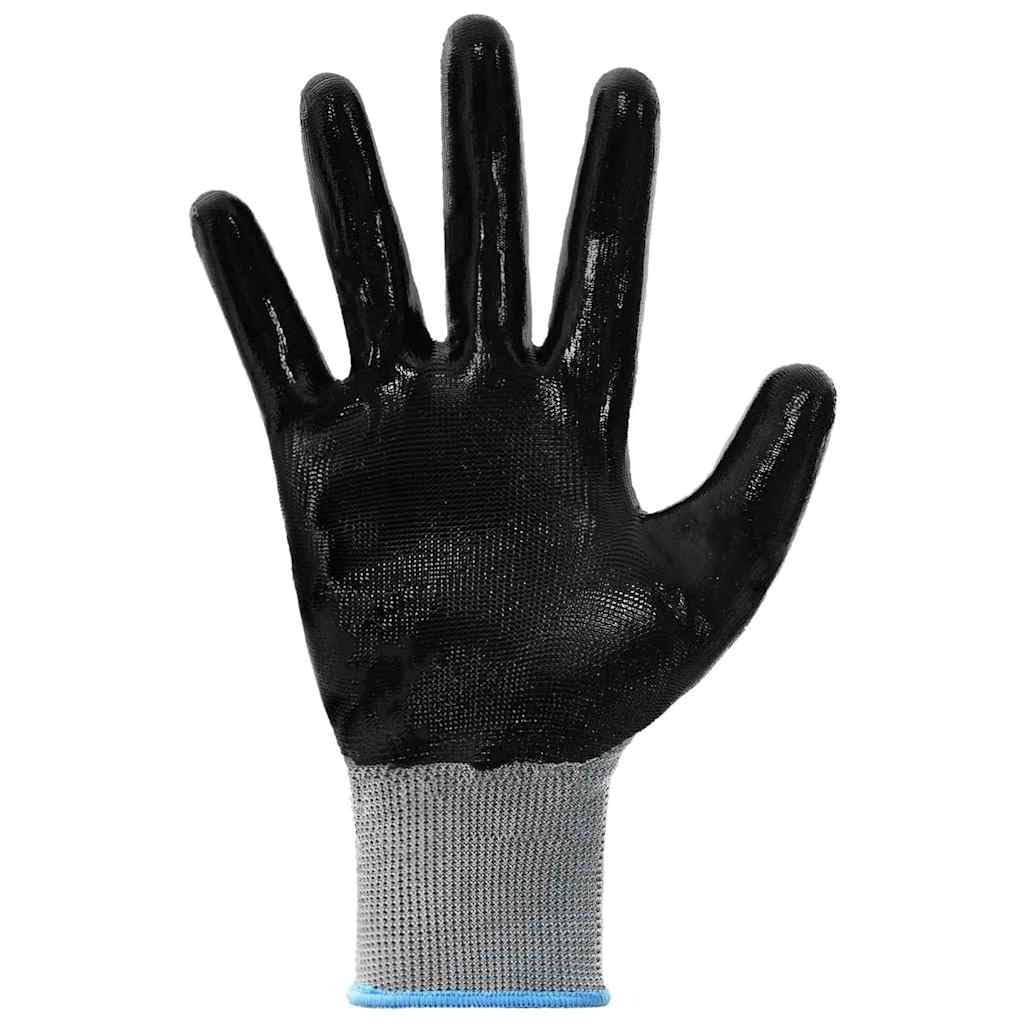 Lot de 24 gants de travail gris et noir 9/l polyester pour l'intérieur et l'extérieur