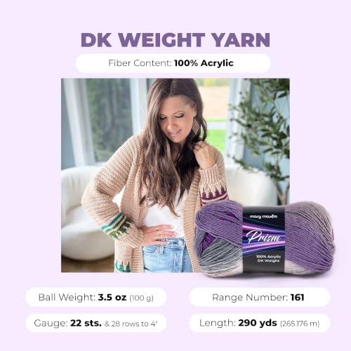 Image of Mary Maxim Prism Yarn, Soft Acrylic Multicolor DK Yarn for Crocheting and Knitting, Light Worsted 3, Ideal for Blankets, Sweaters and Baby Items, 3.5 oz Skein, 290 Yards - Iris - 1 Skein | Ombre Yarn, 3 Weight, Machine Wash, For Knitting and Crochet, Create Baby Items, Blankets, Afghans, Clothing Variegated Yarn