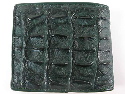 Image of Pelgio Genuine Crocodile Alligator Backbone Skin Leather Bifold Wallet ([B1] 6 Card Slots + 2 ID Windows + 2 Compartment for Bills, Fir Green)
