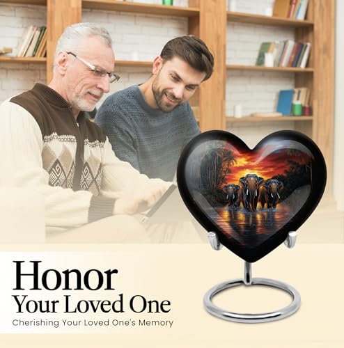 Image of Elephant Urn - Small Cremation Urn for Human Ashes Adult - Large Funeral Urns for Adult Male & Female - Large Memorial Urns for Mom & Dad - Combo of 8 Inch 3 Inch