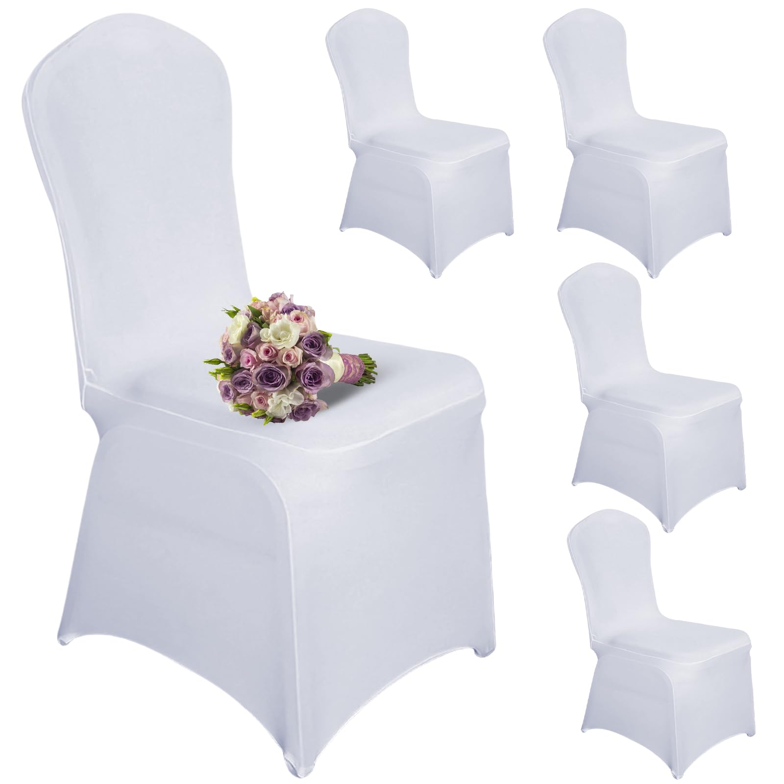 HOMURY Lot de 5 housses de chaise blanches - Décoration de chaise de banquet - Universelles - Stretch - En élasthanne - Pour chaise de banquet, mariage et fête