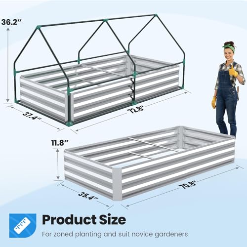 Image of Quictent Raised Garden Bed with Cover Outdoor Galvanized Metal Planter Box Kit, w / 2 Large Screen Windows Mini Greenhouse 20pcs T Tags 1 Pair of Gloves Included for Growing Vegetables 6x3x1ft (Clear)