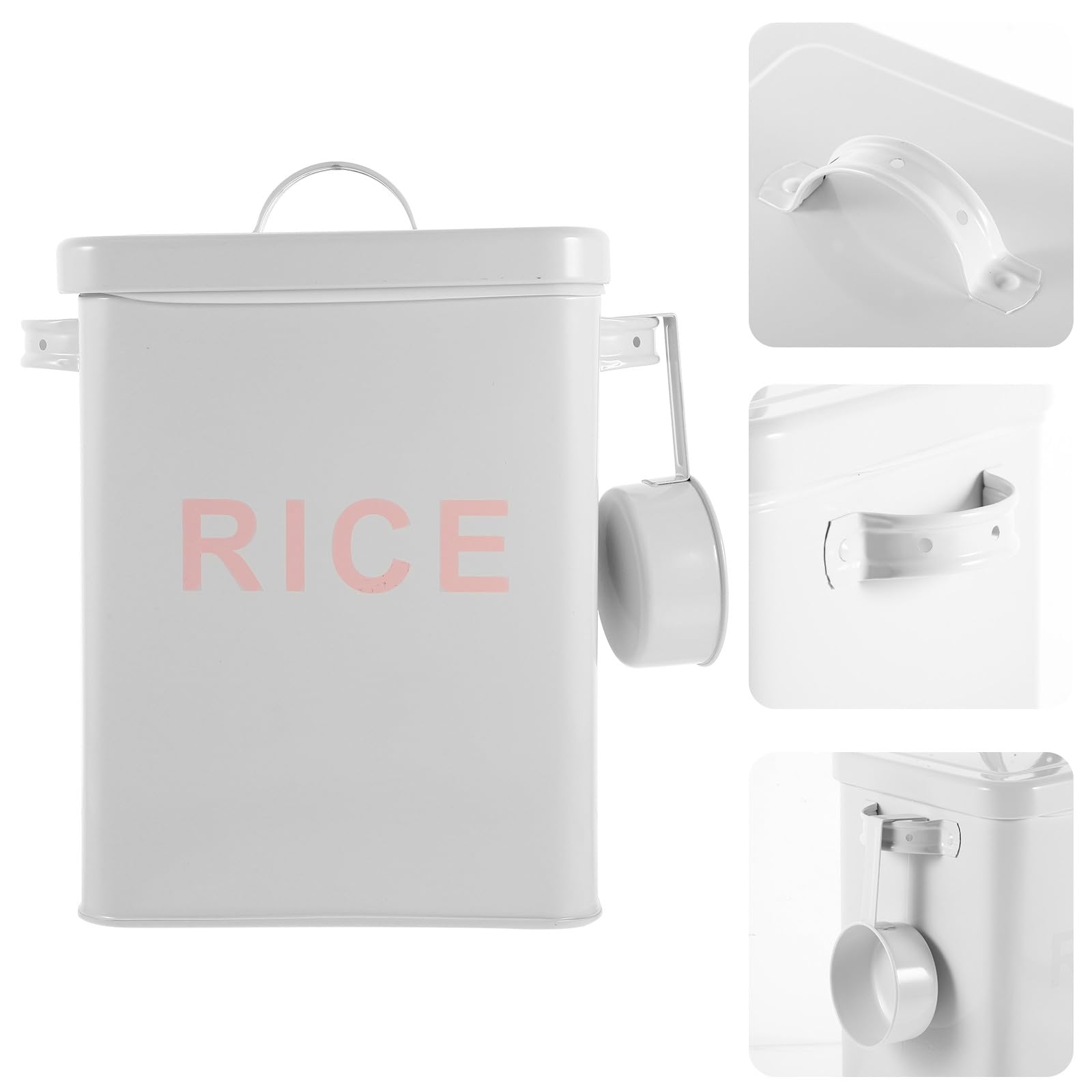 jojofuny Boîte de Rangement pour Riz en Tôle de Fer Robuste, Grosse Capacité 10l, Seau à Farine Blanc Cuisine, Conteneur Ménager Pratique pour Stockage Alimentaire Domestique