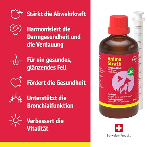 Anima-Strath Thymian – Flüssige Atemweg Unterstützung für Hunde + Katze | Natürliches Hustensaft Tonicum bei Husten & Schnupfen | Stärkt Immunsystem mit 61 Mikronährstoffen & Mineralien