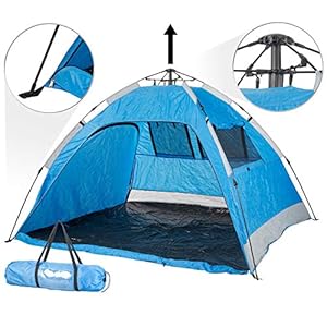 Semptec Urban Survival Technology Strandmuschel: Automatik-Strandzelt für 3 Personen, Belüftung, 220x190x130 cm, UV50+ (Automatik Strandmuschel, Automatik Strandmuschel XXL, Picknickdecke) 2 Schnorchelmasken 51vPYIGNydL. SS300 Kinderleichter Auf- und Abbau - dank Automatik-Funktion • Strandzelt mit hohem Lichtschutzfaktor UV 50+: auch für Babys geeignet • Extrasichere Strandmuschel - Leicht zu befestigen • Wasserabweisend und leicht zu reinigen • Handliches Packmaß: 15 x 78 cm, Gewicht: 2,8 kg
Kinderleichter Aufbau: auspacken, in der Mitte nach oben ziehen und Beine ausklappen - fertig! • Hoher Lichtschutzfaktor: UV 50+ • Material Zelt: 100 % Polyester, Zeltboden: Polyethylen • Gesamtgewicht: 2,8 kg
Vollständig öffenbare Wände an 2 Zeltseiten, je mit bodentiefem Reißverschluss • Extrasicher zu befestigen: dank Abspannseilen und Heringen • Farbe: blau