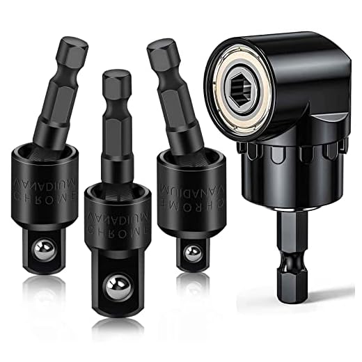 Drill Bit Extension Set + Right Angle Attachment, Drill-Bit-Kit Rotatable Joint Socket 1/4 3/8 1/2 In Hex Socket Adapter for Cordless Drill & Screwdriver, Power Drill & Driver