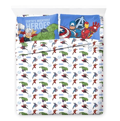 Image of Jay Franco Kids Bed Set, Blue, Avengers, 7 Piece Queen | Cozy Soft Bedding for Stylish Room Decor with Comforter, Sheets & Pillow Covers