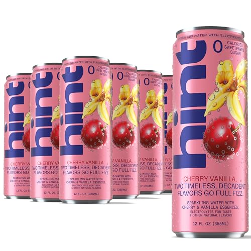 Image of Hint Sparkling Water with Electrolytes Added for Taste, Zero Sugar, Zero Calories, and Zero Sweeteners, 12 Fl Oz (Pack of 12) (12 Fl Oz (Pack Of 12), Cherry Vanilla)