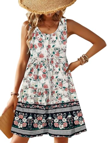 Image of Zeagoo Womens Summer Casual Crewneck Sleeveless Midi Dress with Pockets Tiered Flowy Swing A Line Sundresses