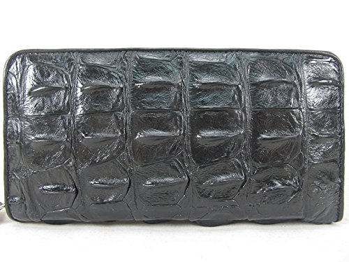 Genuine Crocodile Backbone Skin Leather Zip Around Long Wallet (Black)2