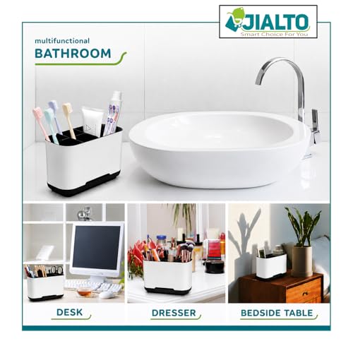 Image of JIALTO Toothbrush Holder for Bathroom ABS Plastic Easy Wall Mounted No Drilling Storage Self Adhesive Magic Sticker Holders Organizer Suitable for Family and Dorm - Toothbrush Holder Big - Black